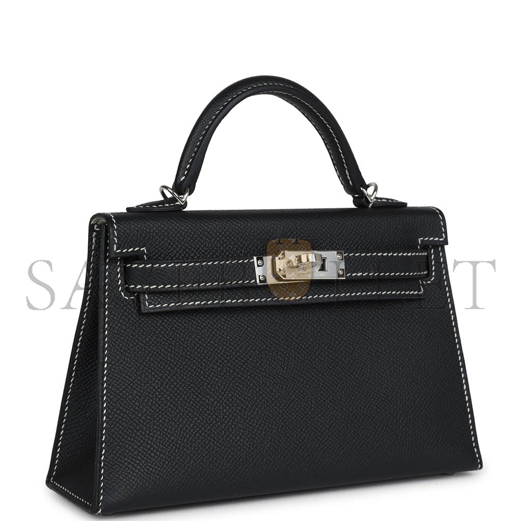 HERMÈS MINI KELLY II BLACK VERSO EPSOM PALLADIUM HARDWARE (19*12*5.5cm)